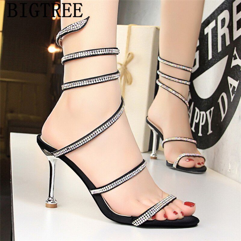 High Heels Sandals Women Rhinestone Sandals Open Toe Heels Womens Shoes Summer Fashion 2023 Sandalias Romanas Mujer Sandalias