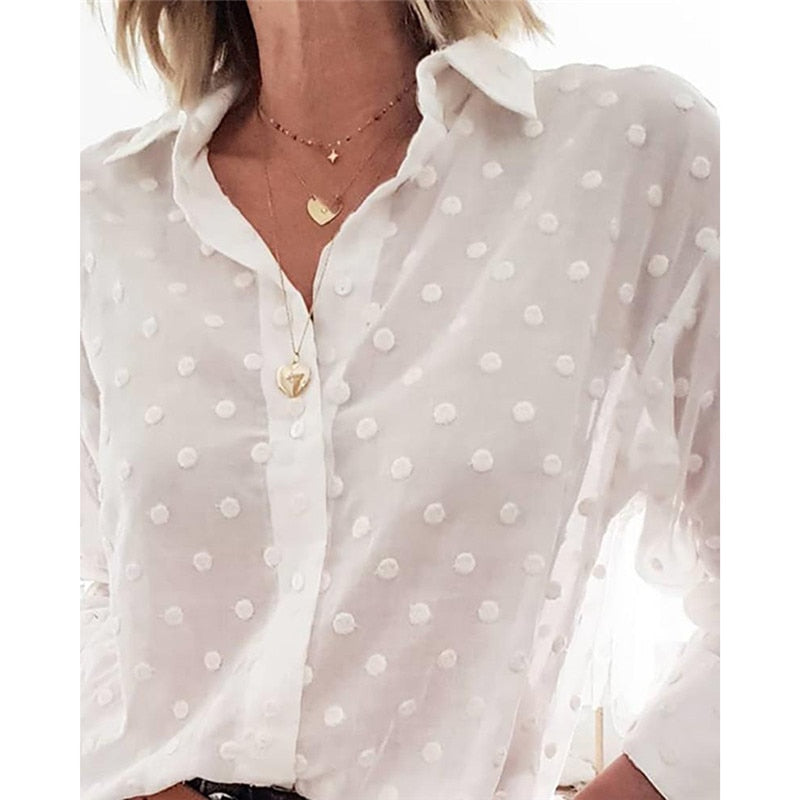 Fashion Womens Shirts Tops Polka Dot Blouses Elegant White OL Shirt Ladies Long Sleeve Streetwear Tops Fall Clothing