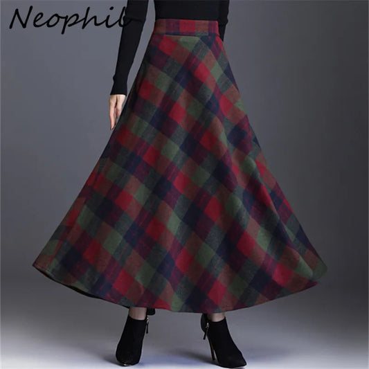 Neophil Woolen Warm S-3XL Thick Plaid Skirts 2023 Winter Women England Style Pockets Midi Pleated A-Line Wool Tartan Skirt S9216