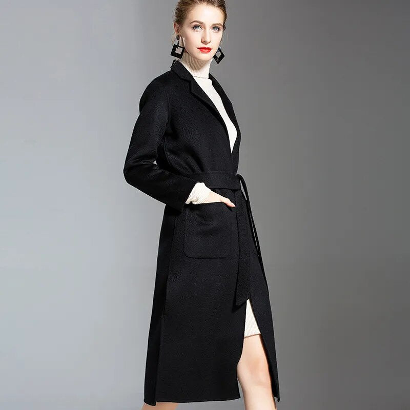 NEW! European - American water wave Cashmere Coat. Medium & Long Winter Wool Coat. Double-sided.