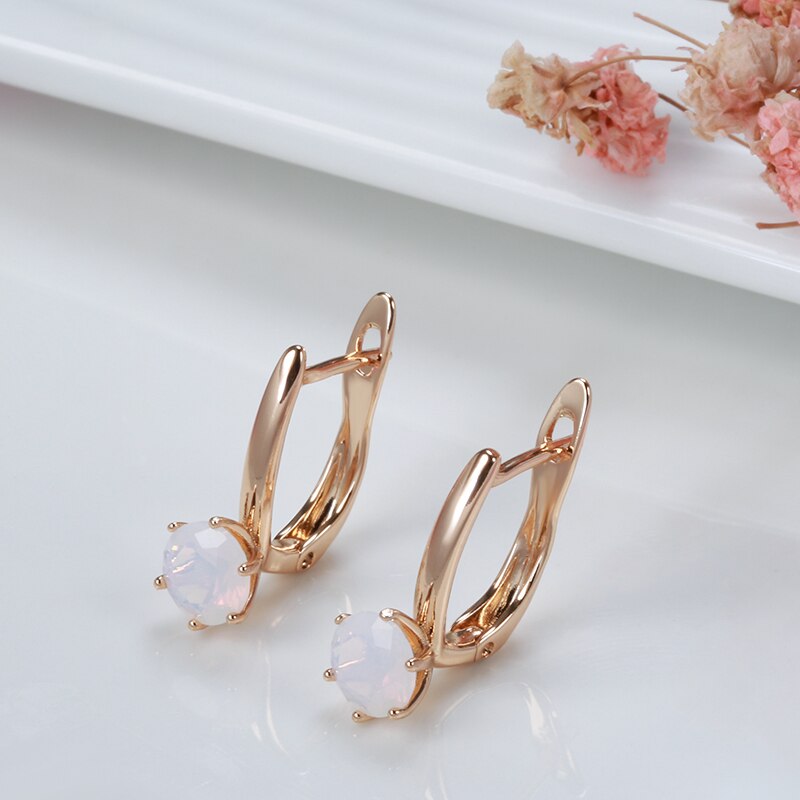 Trending! 585 Rose Gold Milky Zircon Clip Earrings. Women's Simple Piercing Party Earrings - Fashion Jewelry Accessories.