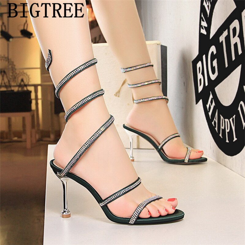 High Heels Sandals Women Rhinestone Sandals Open Toe Heels Womens Shoes Summer Fashion 2023 Sandalias Romanas Mujer Sandalias