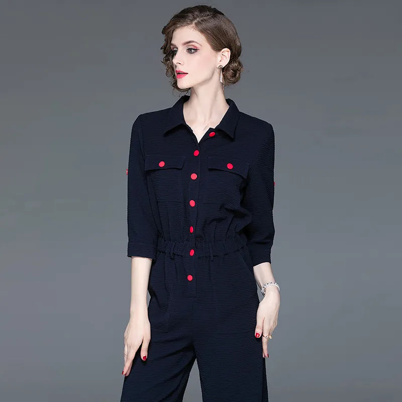 New! Women's Autumn Fashion Lapel Cropped Jumpsuit with Sleeves.