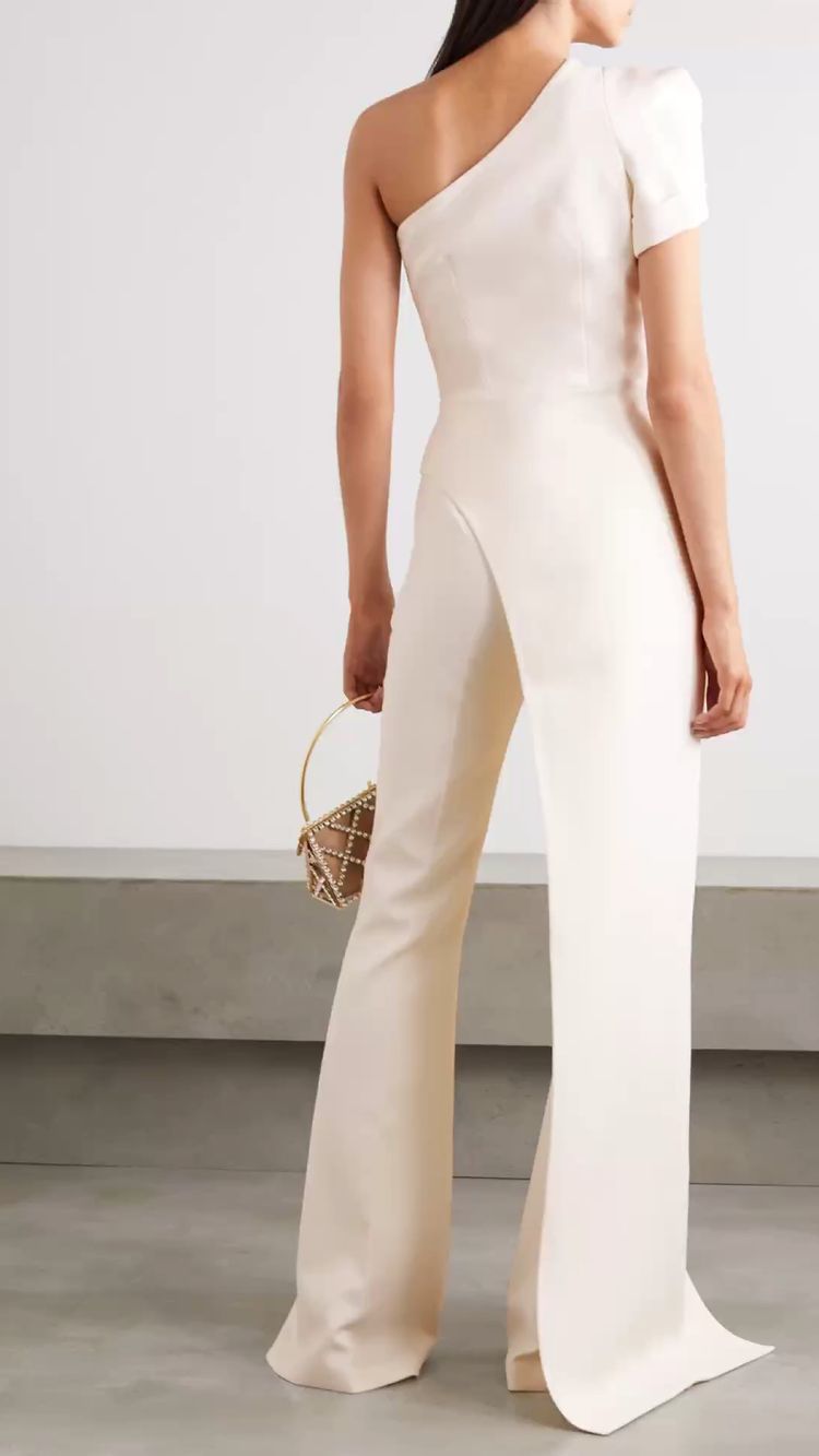 Women's High Waist Straight White Casual Jumpsuit. Long Pants Sleeveless-Show. Thin Hanging Neck &Backless Jumpsuit.