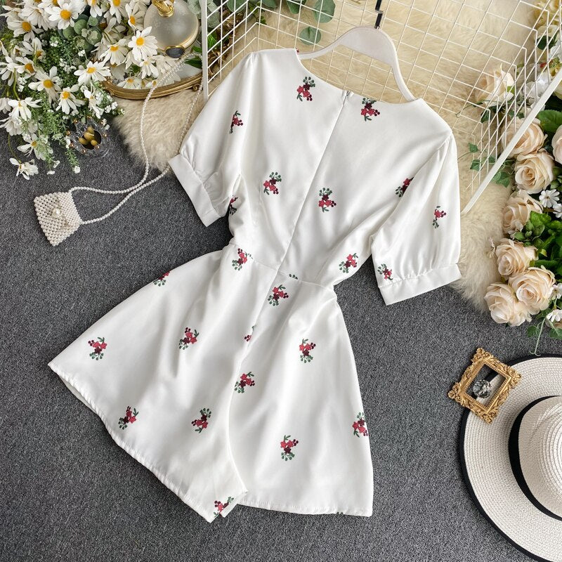 Summer Women's Jumpsuit Korean Vacation Style V-neck Print High-waisted Wide-leg Jumpsuit New Female Slim Jumpsuits DE651