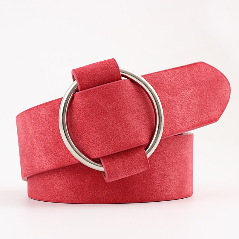 ZLY Fashion PU Material Belt Women Men Rain Metal Circle Buckle Solid Frosted Texture Casual Style Waistband Trend Luxury Belt