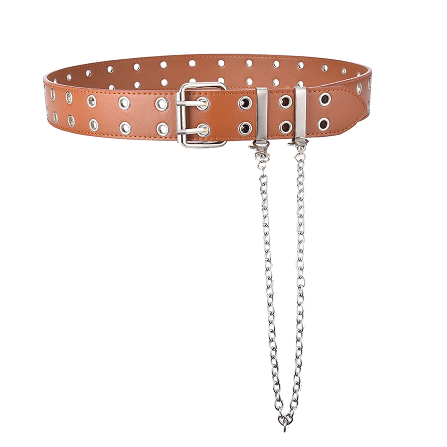 Women's Rock/Hip-Hop Trendsetting Single-Double Or Rivet Buttonhole Belt Punk Belt with Detachable Chain.