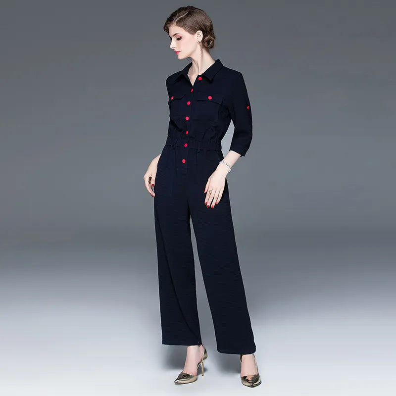 Women's 2023 autumn new fashion lapel cropped sleeves autumn section jumpsuit