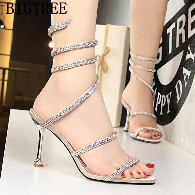 High Heels Sandals Women Rhinestone Sandals Open Toe Heels Womens Shoes Summer Fashion 2023 Sandalias Romanas Mujer Sandalias