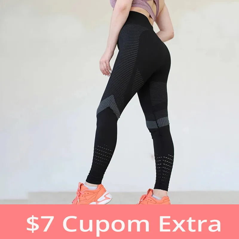 SVOKOR High Waist Fitness Leggings Women Sexy Seamless Leggings Hollow Printed Workout Pants Push Up Slim Elasticity