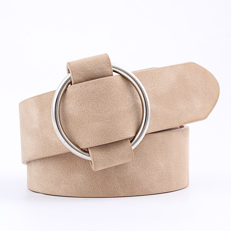 ZLY Fashion PU Material Belt Women Men Rain Metal Circle Buckle Solid Frosted Texture Casual Style Waistband Trend Luxury Belt