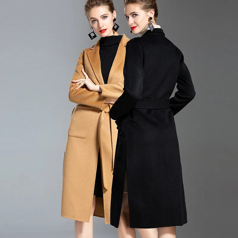 NEW! European - American water wave Cashmere Coat. Medium & Long Winter Wool Coat. Double-sided.