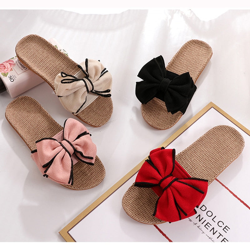 Mntrerm New Casual Bow-knot Soft Flats. Cute Linen Design For Maximum Comfort & Extended Wear.