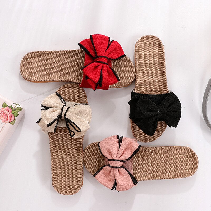 Mntrerm New Casual Bow-knot Soft Flats. Cute Linen Design For Maximum Comfort & Extended Wear.