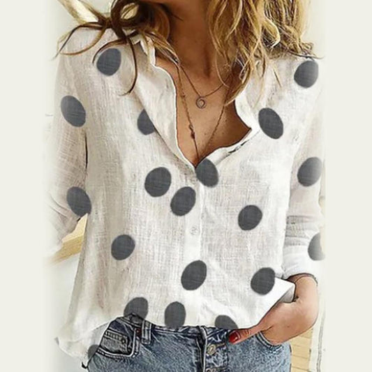 2023 Elegant Shirt Women Fashion Long Sleeve Marguerite Dot Star Print Office Shirt Blouse Top Women's Clothing camisas y blusas