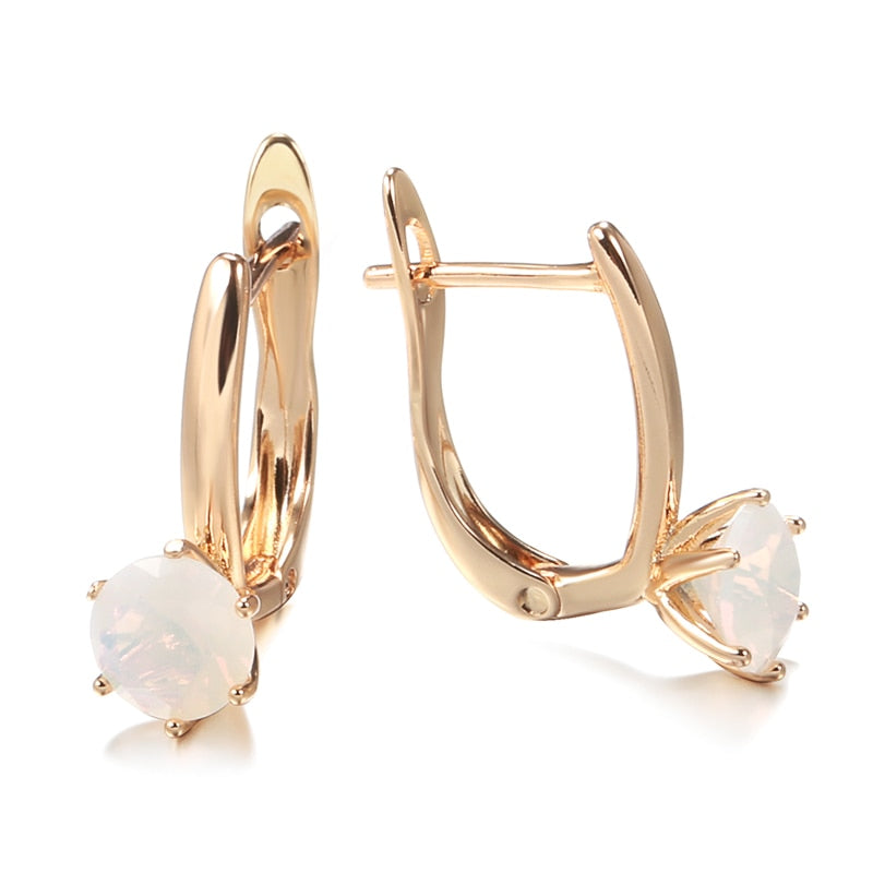 Trending! 585 Rose Gold Milky Zircon Clip Earrings. Women's Simple Piercing Party Earrings - Fashion Jewelry Accessories.