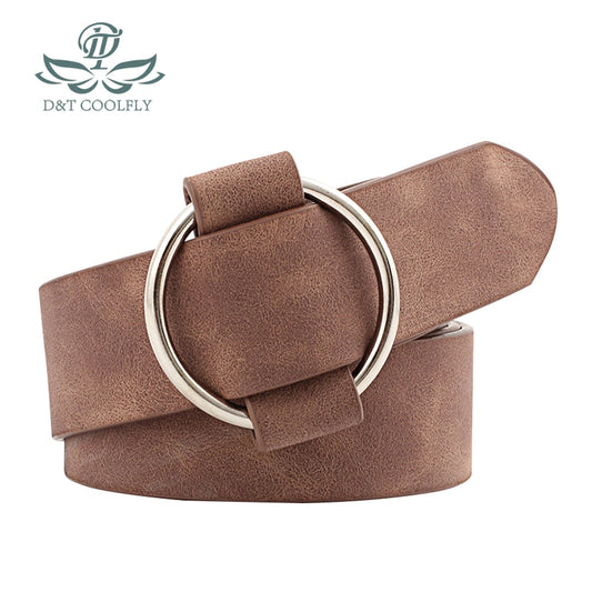 ZLY Fashion PU Material Belt Women Men Rain Metal Circle Buckle Solid Frosted Texture Casual Style Waistband Trend Luxury Belt