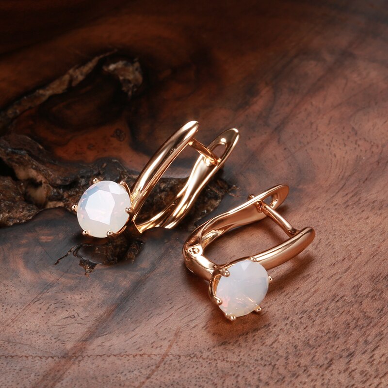 Trending! 585 Rose Gold Milky Zircon Clip Earrings. Women's Simple Piercing Party Earrings - Fashion Jewelry Accessories.