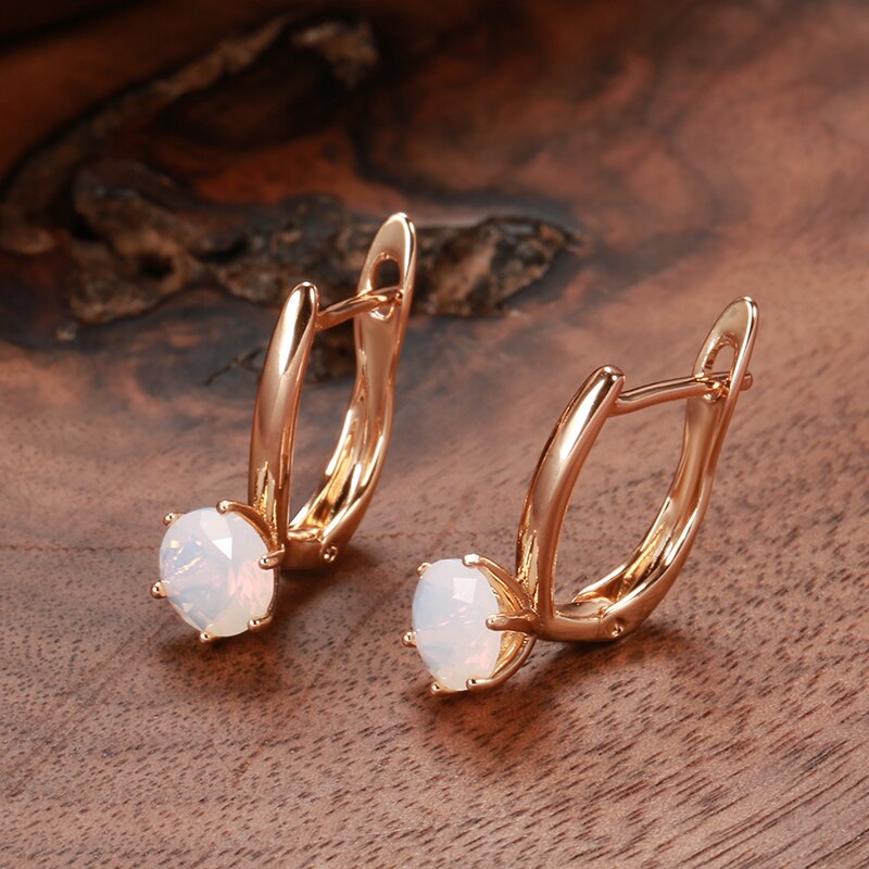 Trending! 585 Rose Gold Milky Zircon Clip Earrings. Women's Simple Piercing Party Earrings - Fashion Jewelry Accessories.