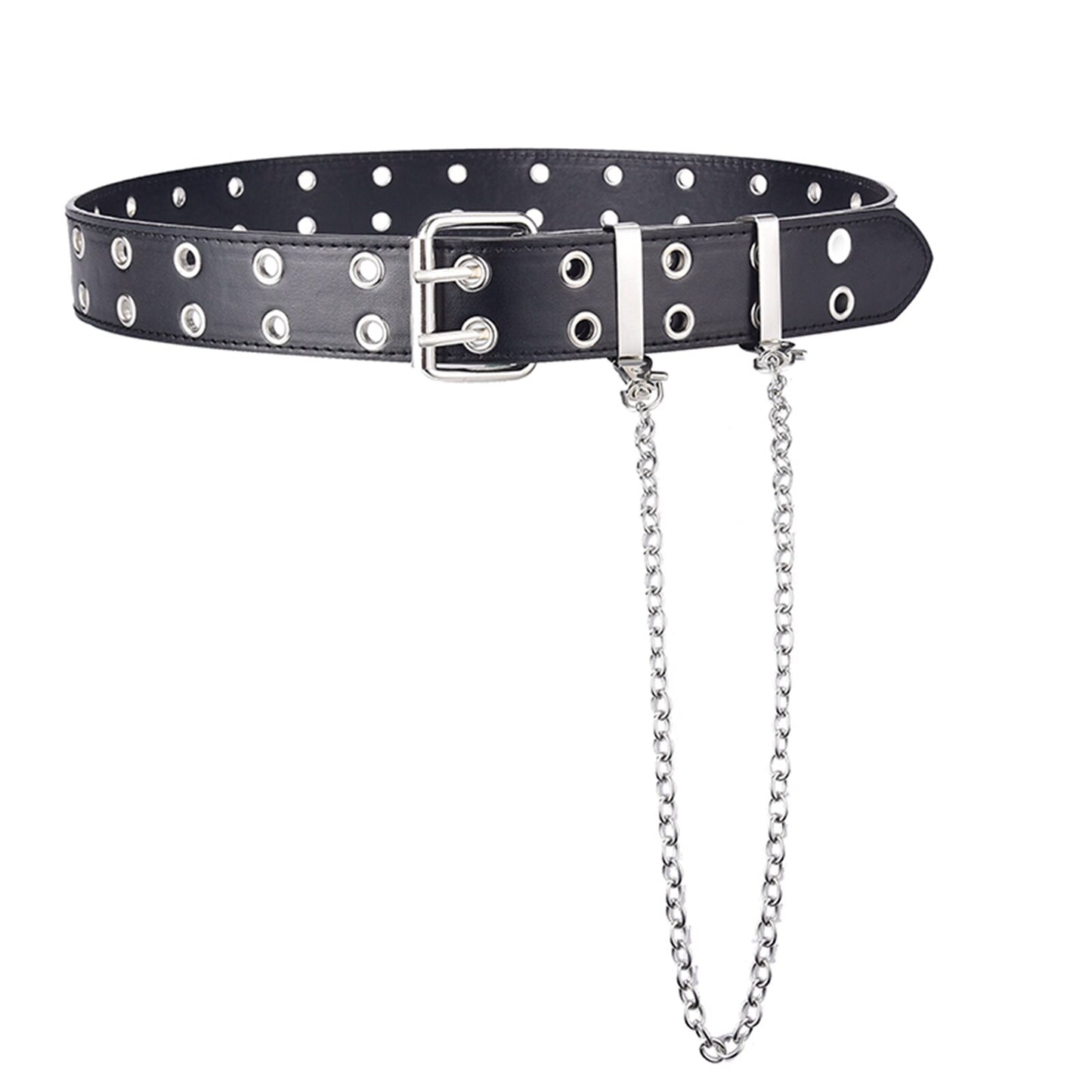 Women's Rock/Hip-Hop Trendsetting Single-Double Or Rivet Buttonhole Belt Punk Belt with Detachable Chain.