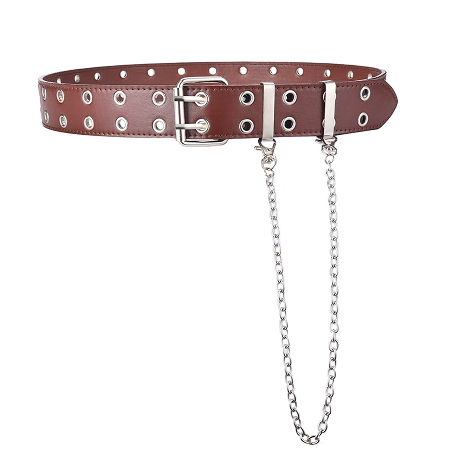 Women's Rock/Hip-Hop Trendsetting Single-Double Or Rivet Buttonhole Belt Punk Belt with Detachable Chain.