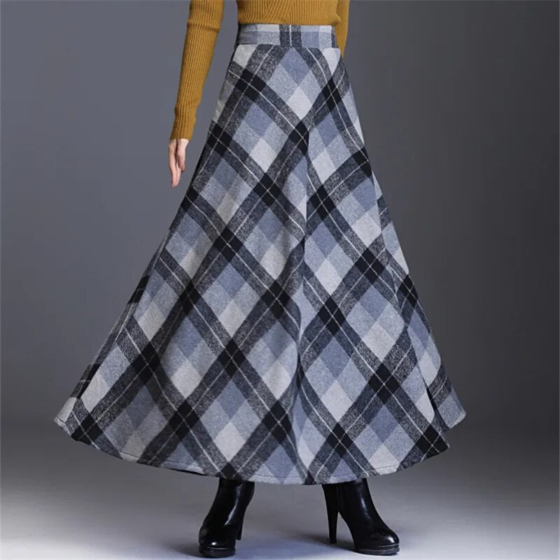 Neophil Woolen Warm S-3XL Thick Plaid Skirts 2023 Winter Women England Style Pockets Midi Pleated A-Line Wool Tartan Skirt S9216