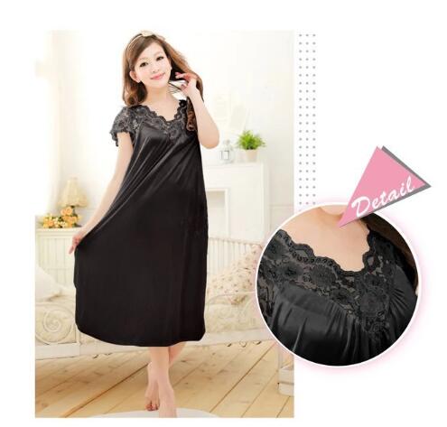 Plus Size Sexy Women Ice Silk Sleepwear Female Nightgown Women Nightwear for Ladies Night Shirts Home Clothing #0