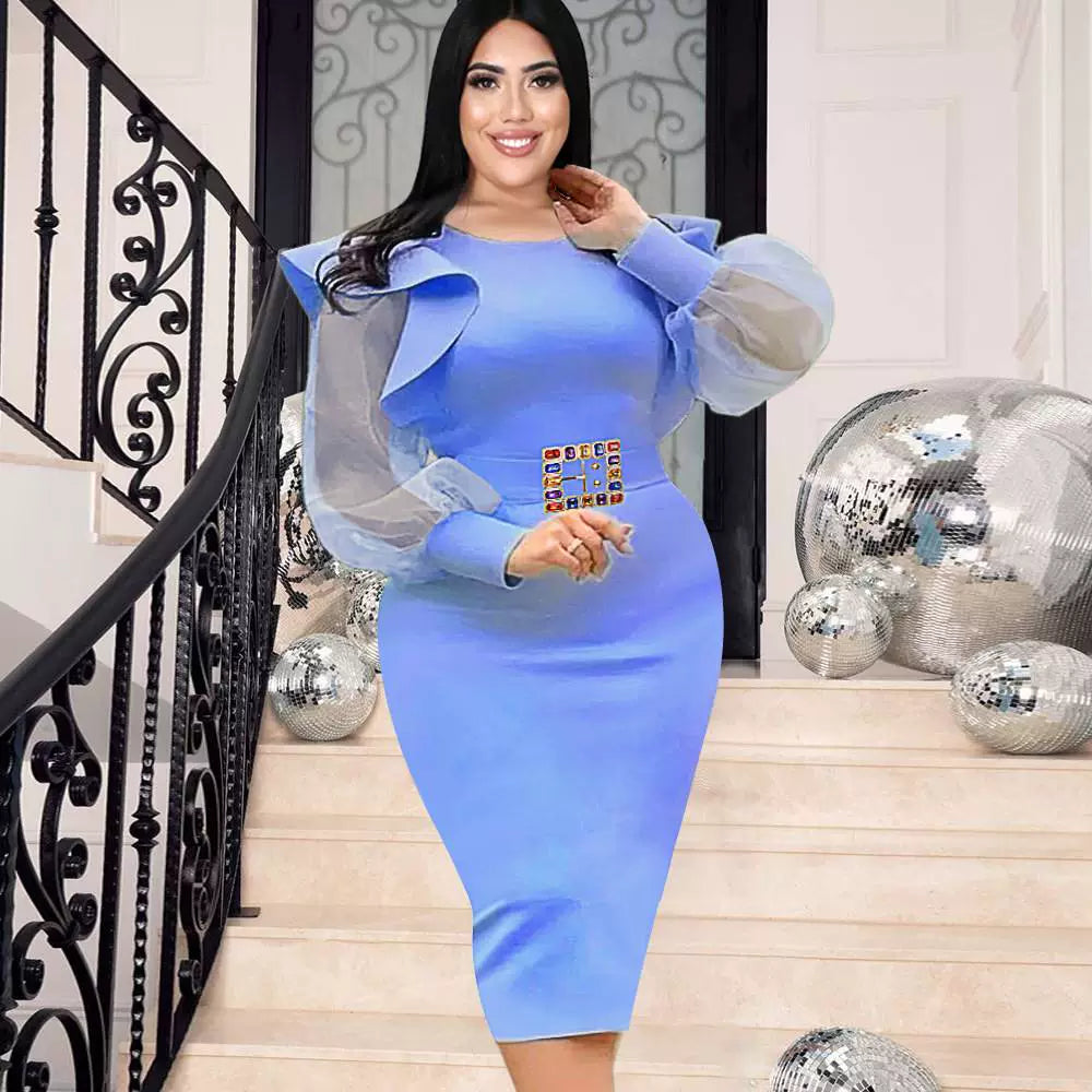 Fashion Blue Dress For Women Sexy Evening Slim Party Dresses