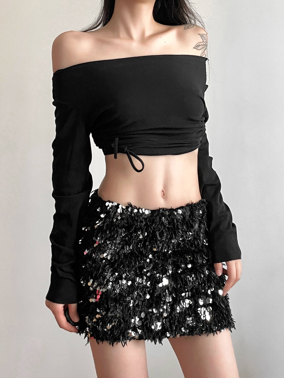 Kliou Cool Girl Fried Street Personalized Sequined Plush Skirt Women's Design Slimming High Waist Sheath Hot Girl Skirt