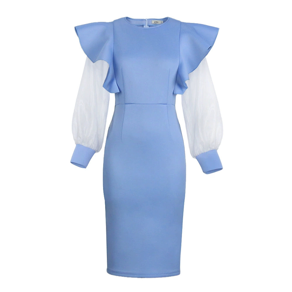 Fashion Blue Dress For Women Sexy Evening Slim Party Dresses