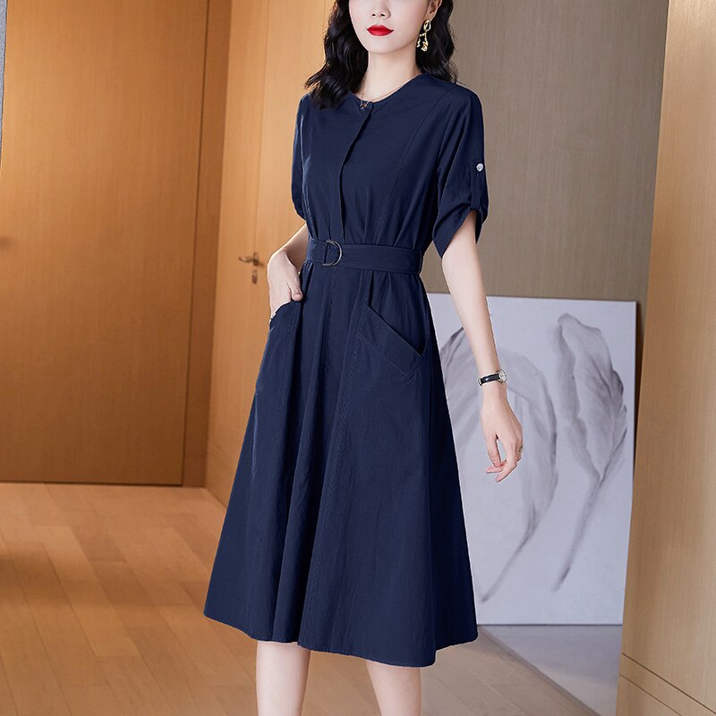 Real Shot High Quality Korean Morandi Work Attire Dresses Large Size Mid Length Slimming Dress Women