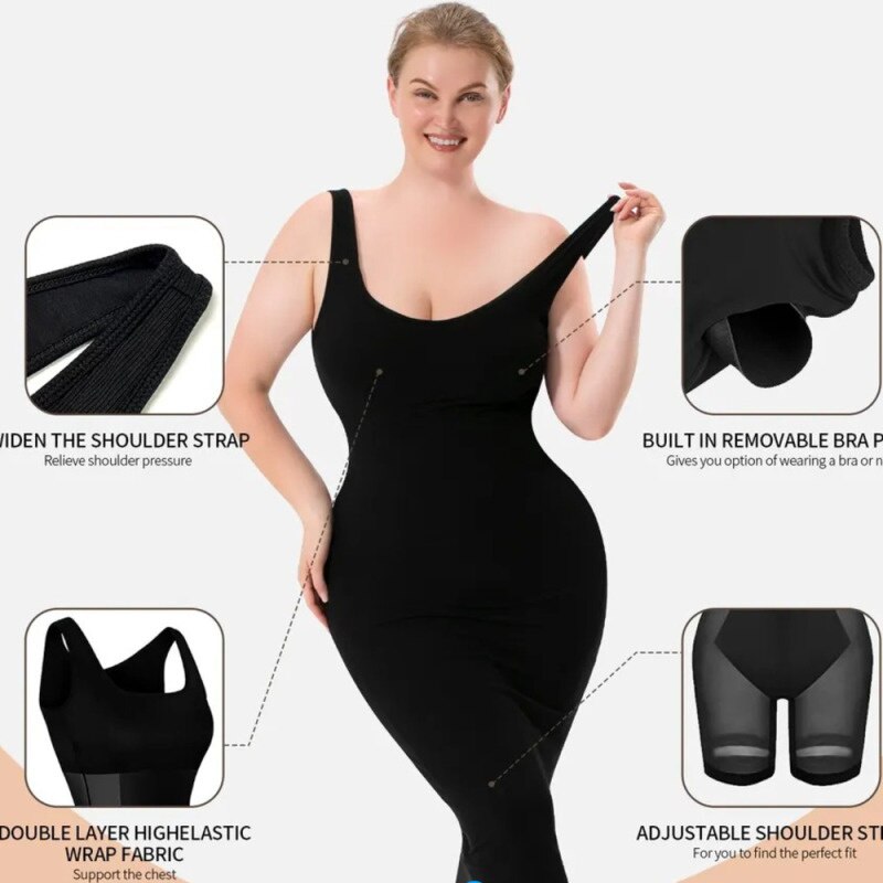 NEW ARRIVAL! Women's Sleeveless Tank Midi Dress!  Double Layer - Belly Tightening and Buttocks Lifting Body Shaping Bodysuit Skirt.