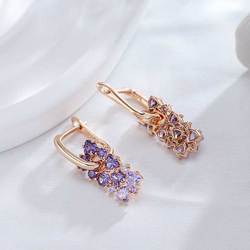 Kinel Hot Shiny Purple Natural Zircon Drop Earrings For Women Trend 585 Rose Gold Color Bride Wedding Fine Jewelry Crystal Gift