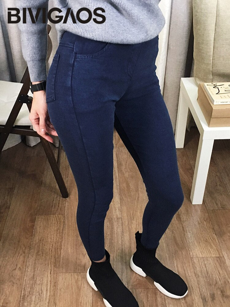 ON SALE NOW [Limited Time]! BIVIGAOS Fashion Women Basic Casual Slim Stretch Denim Jeans Leggings Pencil Pants Thin Skinny Jeggings Korean Womens Clothing