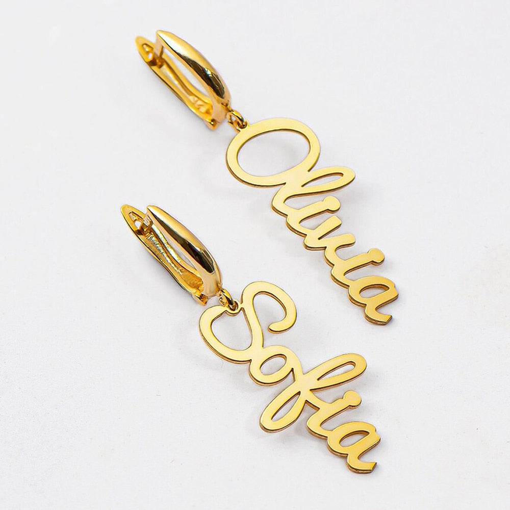 Personalized Customization Various Fonts Name Earrings Stainless Steel Women's Fashion Earrings Jewelry Gifts Mother's Day Gift