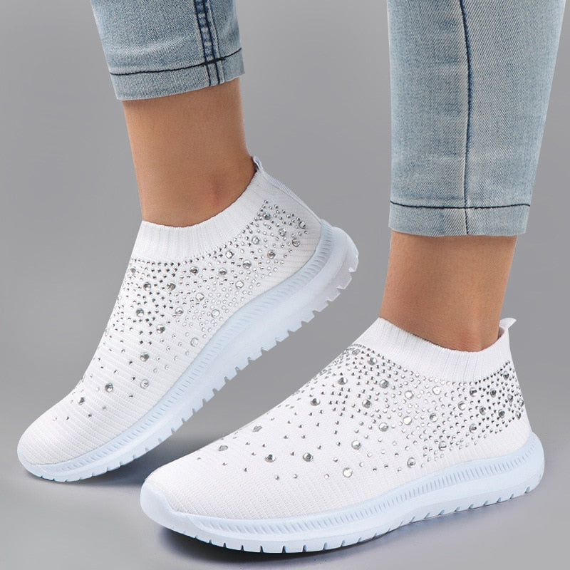 NEW! Women's Crystal Comfort Soft Bottom Flat Breathable Mesh Sneakers Women's Plus Size Non-Slip Casual Shoes Womens Shoes