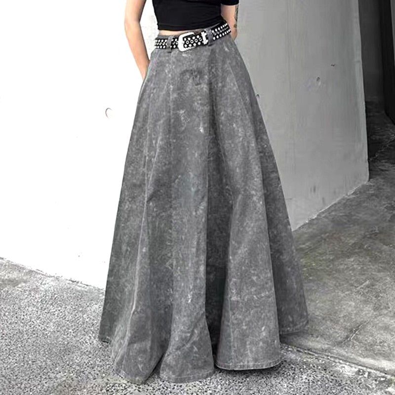 American Retro Slimming Denim Jeans! A-line Maxi Sun Skirt -Long.