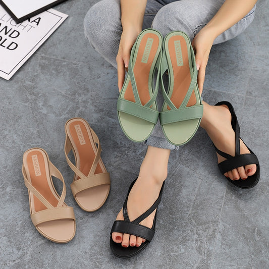 2022 NEW Low Heel Sandals Thick Soled Female Wedge Outdoor Sandals Casual Slippers for Women Summer Footwear Fashion Beach Shoes