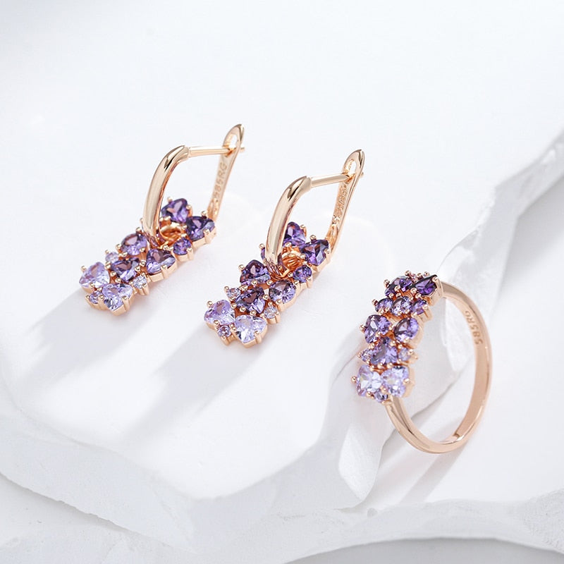 Kinel Hot Shiny Purple Natural Zircon Drop Earrings For Women Trend 585 Rose Gold Color Bride Wedding Fine Jewelry Crystal Gift