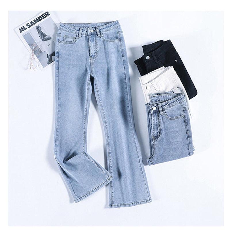 Fashion High Waist Flare Jeans For Women Spring Fall Slim Stretch Vintage Denim Pantalones Casual Korean Streetwear Bell-bottoms