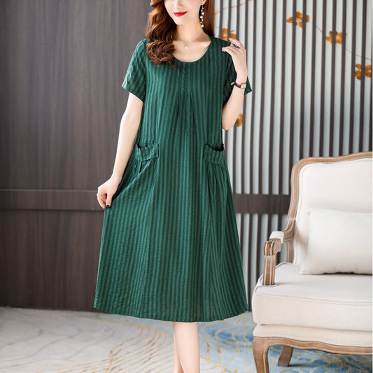 New Casual 2023 Vintage Summer Dress Plus Size Dresses Regular Short Sleeve O-Neck Cotton Women Clothing