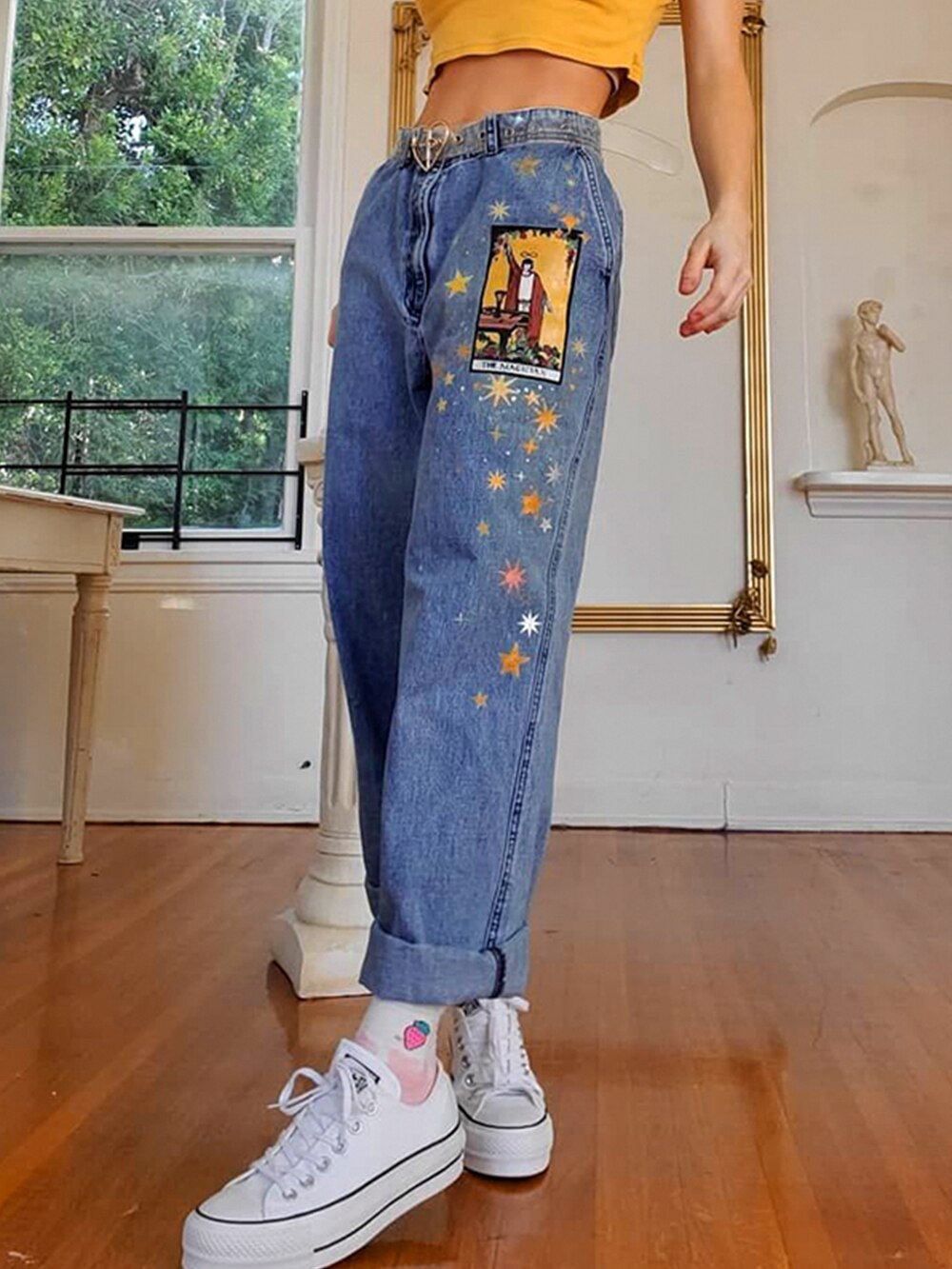 Womens Jeans Star Cartoons Pattern! Printed Pattern.