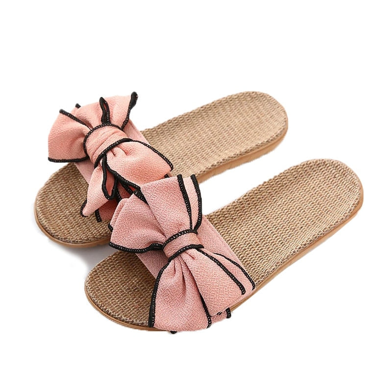 Mntrerm New Casual Bow-knot Soft Flats. Cute Linen Design For Maximum Comfort & Extended Wear.