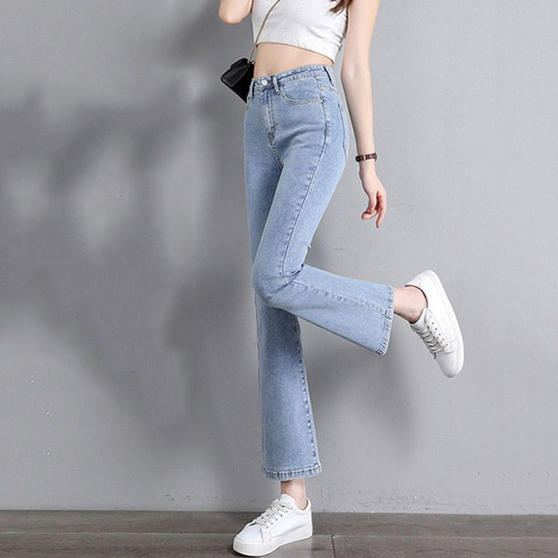 Fashion High Waist Flare Jeans For Women Spring Fall Slim Stretch Vintage Denim Pantalones Casual Korean Streetwear Bell-bottoms