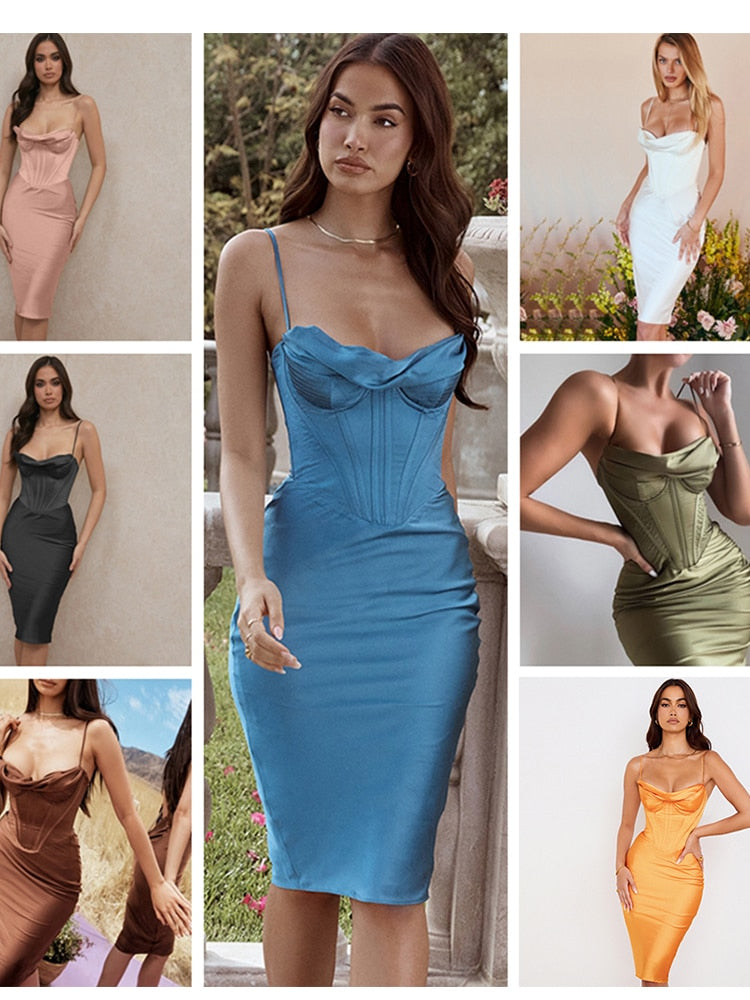 High Quality Satin Bodycon Dress Women Party Dress 2022 New Year Dress Green Bodycon Dress Celebrity Evening Club Dress XL