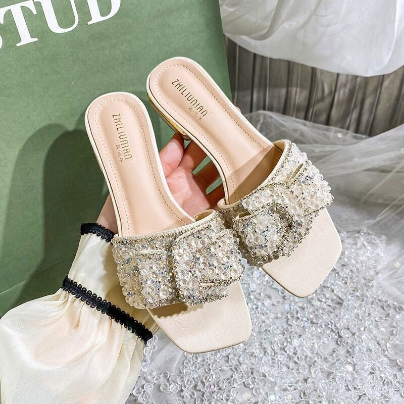 2023! Women's sandals Heel Fashion Flat Ladies Rhinestone Slippers Womens Shoes Comfort Summer Peep Toe Shoes