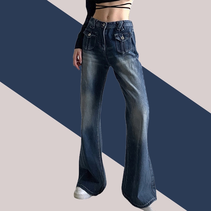 Low Waist Denim Jeans. Women's Vintage Cute-Chic Straight leg Jeans.