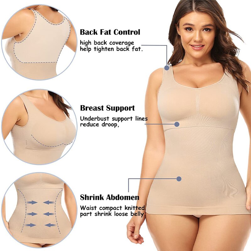 Slimming Shapewear for Women Tummy Control Shaping Camisole Compression Tank Tops Seamless Cami Body Shaper Waist Trainer Vest