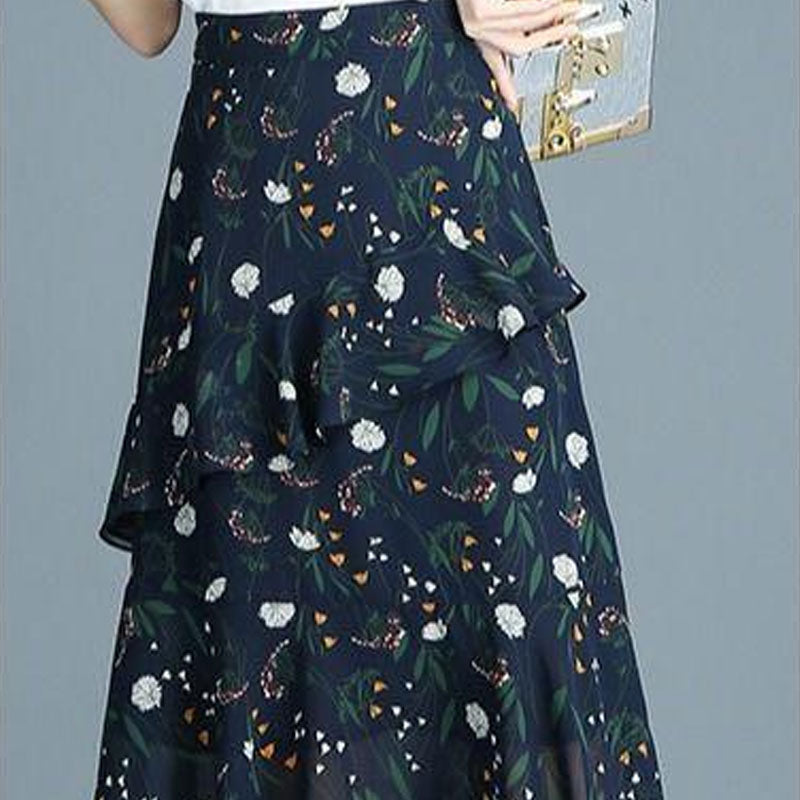 Elegant Printed Chiffon Slim Skirts 2023 Summer Casual Women Clothing Elastic High Waist All-match Fashion Mermaid Skirt Female