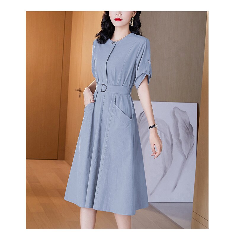 Real Shot High Quality Korean Morandi Work Attire Dresses Large Size Mid Length Slimming Dress Women